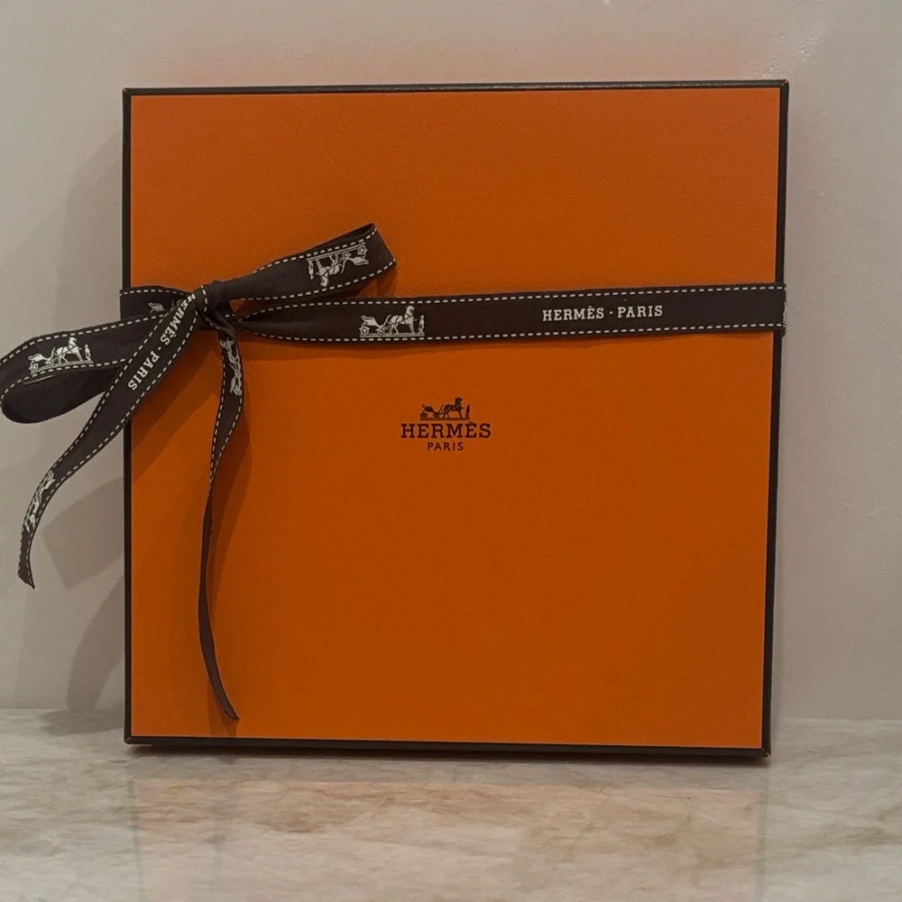 Authentic Hermès Scarf Box + Small Shopping Bag & Ribbon – Luxury Duo Set